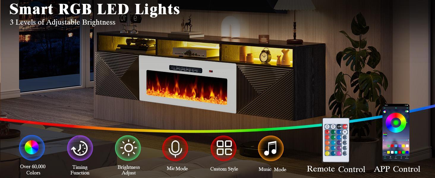 Amerlife 80 inch Floating TV Stand with 40" Electric Fireplace, 80in/70in Wall Mounted Electric Fireplace Entertainment Center with Storage Space