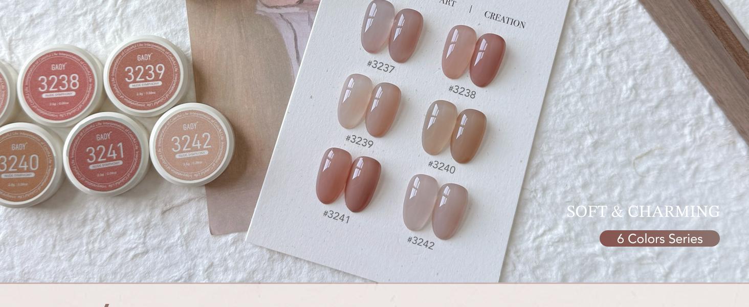 GAOY Nude Symphony Natural Jelly Gel Nail Polish Set, 6 Colors Sheer Pink UV Gel Polish, for Salon Manicure & Nail Art DIY at Home