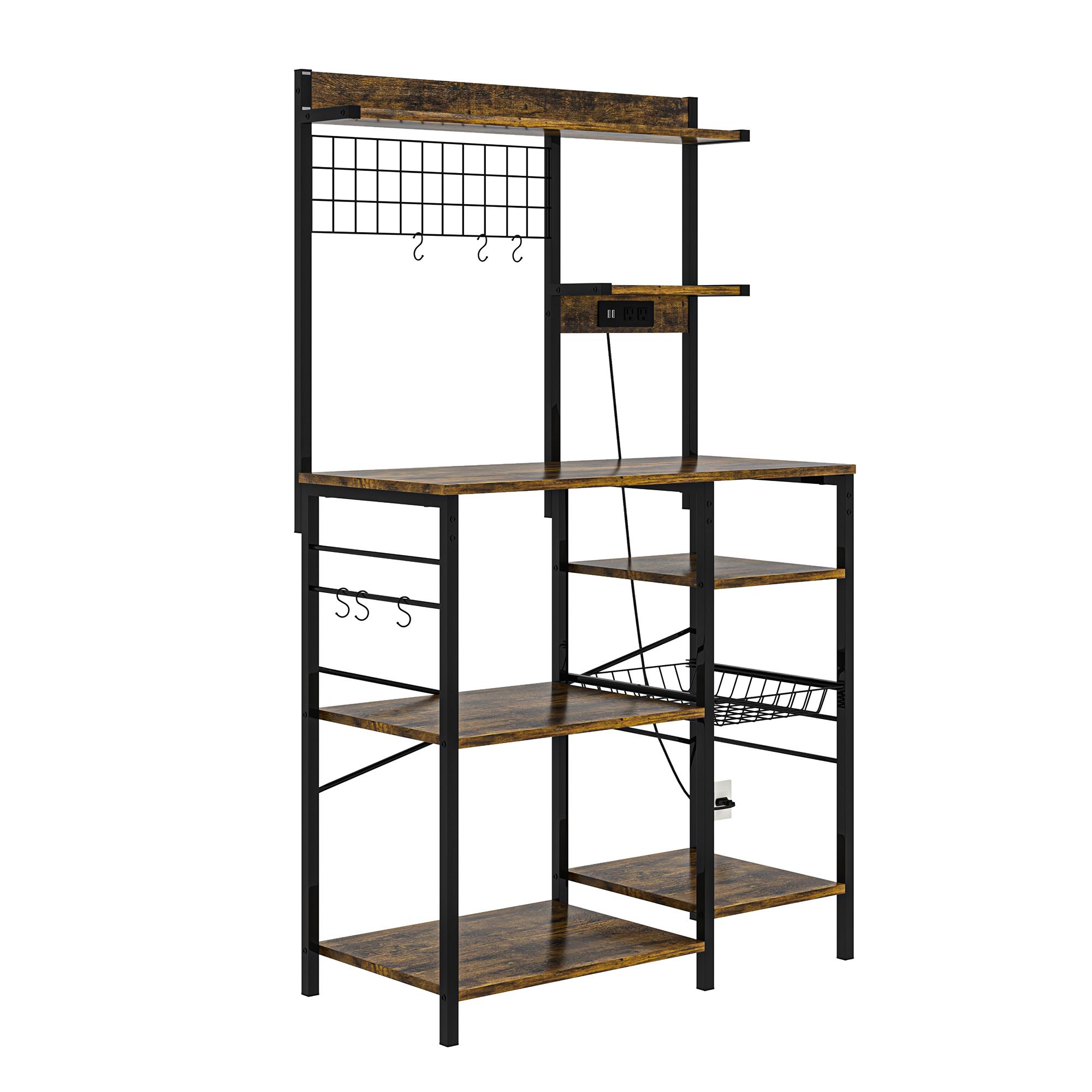 Multifunctional Kitchen Shelf Kitchen Bakers Rack with Storage, 5-Tier Microwave Oven Stand Shelf , Freestanding Utility Kitchen Storage Rack Organiser