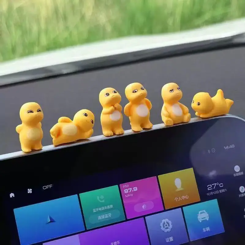 6PCS cute yellow milk dragon car dashboard decorations - mini cartoon character toys, used for car interior decoration and desktop decoration