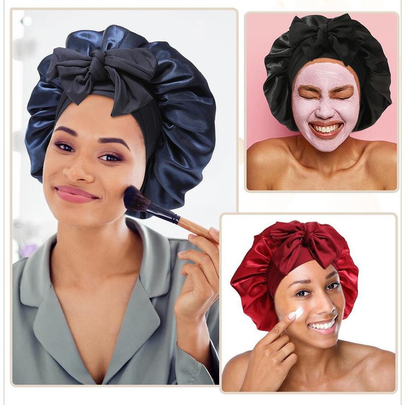 AWAYTR Women's Satin Bonnet Hair Wrap for Sleeping With Elastic Tie Band Red Bonnets Hair Care Sleep Cap