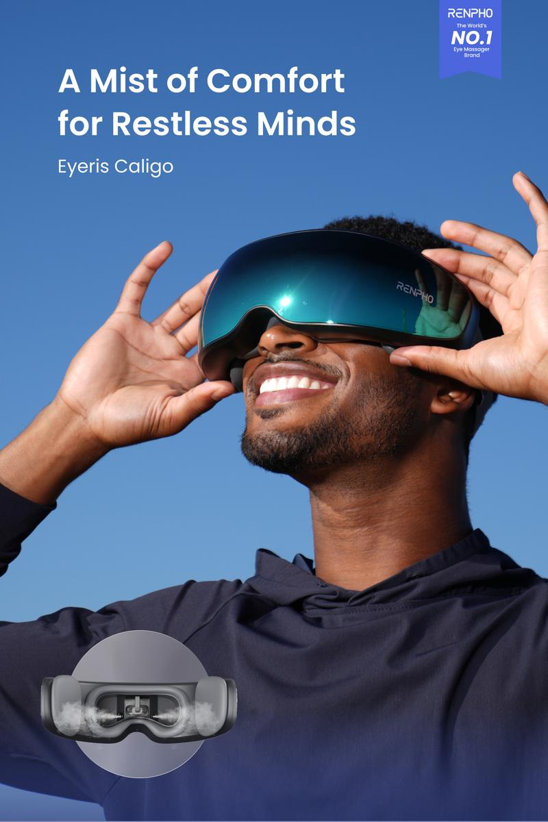 RENPHO Eyeris Caligo Eye Massager with Heat,Mist & Temple Massage, Relieves Migraines, Eye Strain & Dry Eyes, Adjustable Slidable Massagers, Bluetooth Music, Valentines Day Gift Choice for Man Women