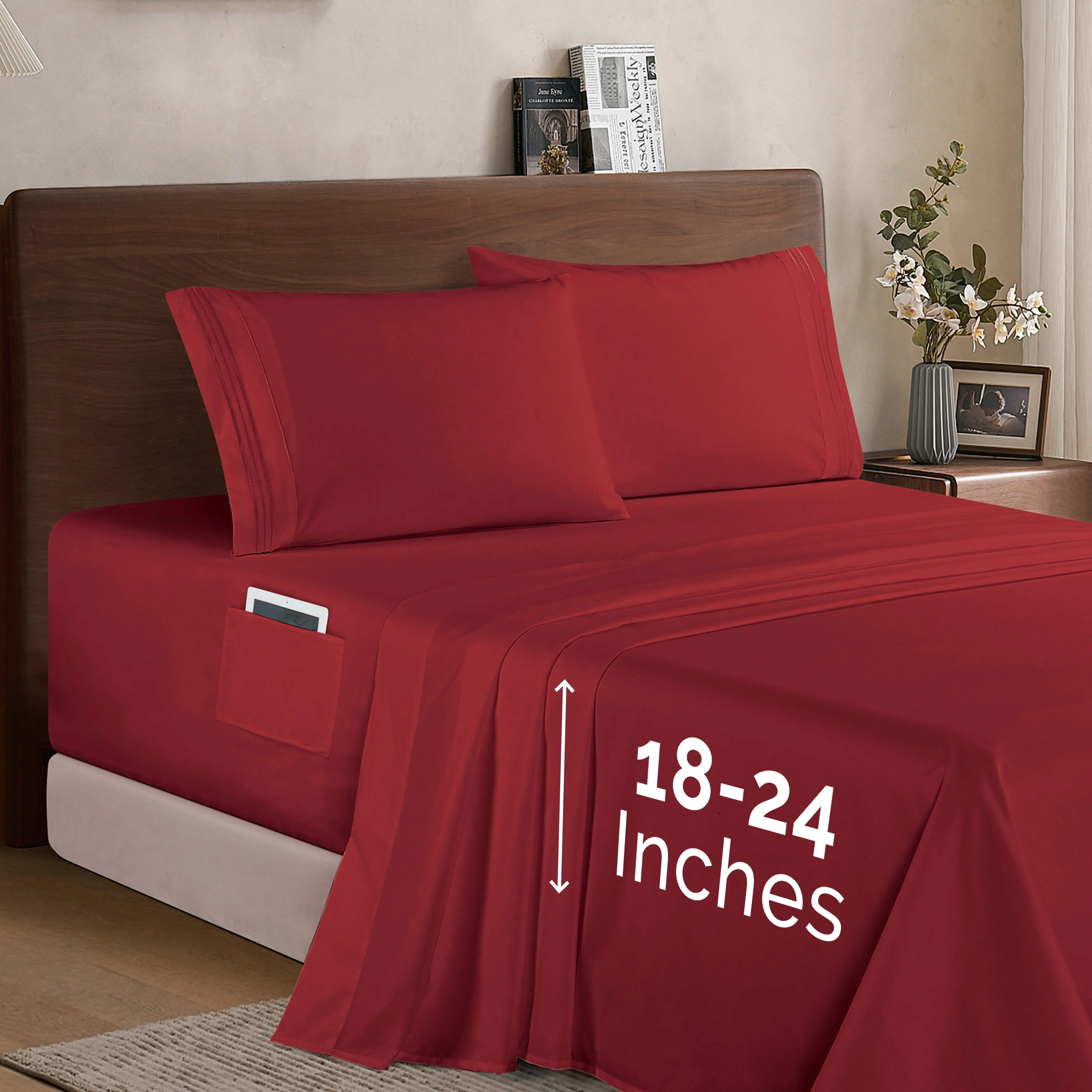 Elegant Comfort 4-Piece Extra Deep Pocket Sheet Set 18-24in with 3-Line Embroidery – Premium Microfiber Bedding, Moody Shades