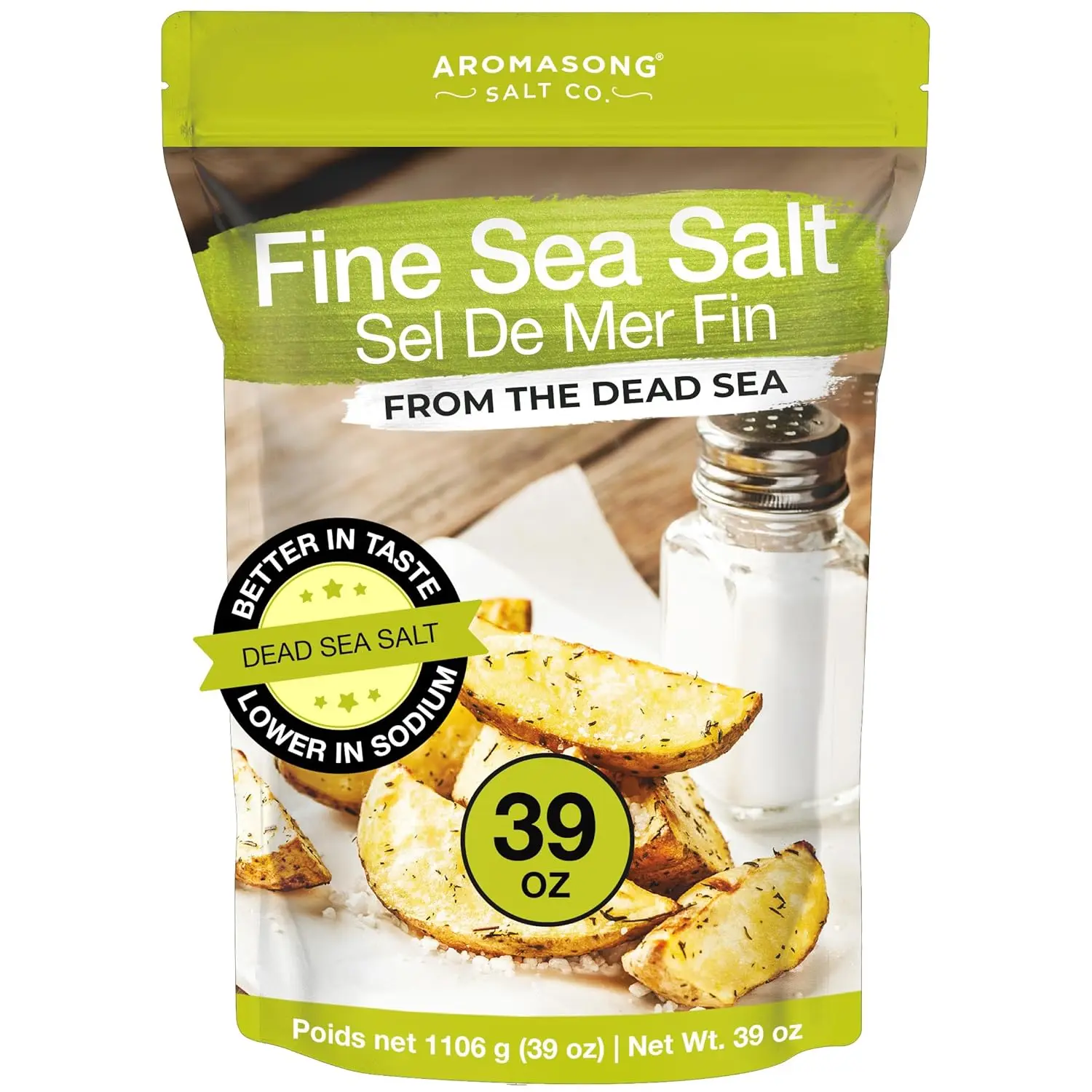 Aromasong Dead Sea Fine Grain Unrefined Mineral-Rich Pure Salt with Natural Ingredients, 2.43 Lbs Lower Sodium Table Salt with Savory Flavor in Resealable Bag