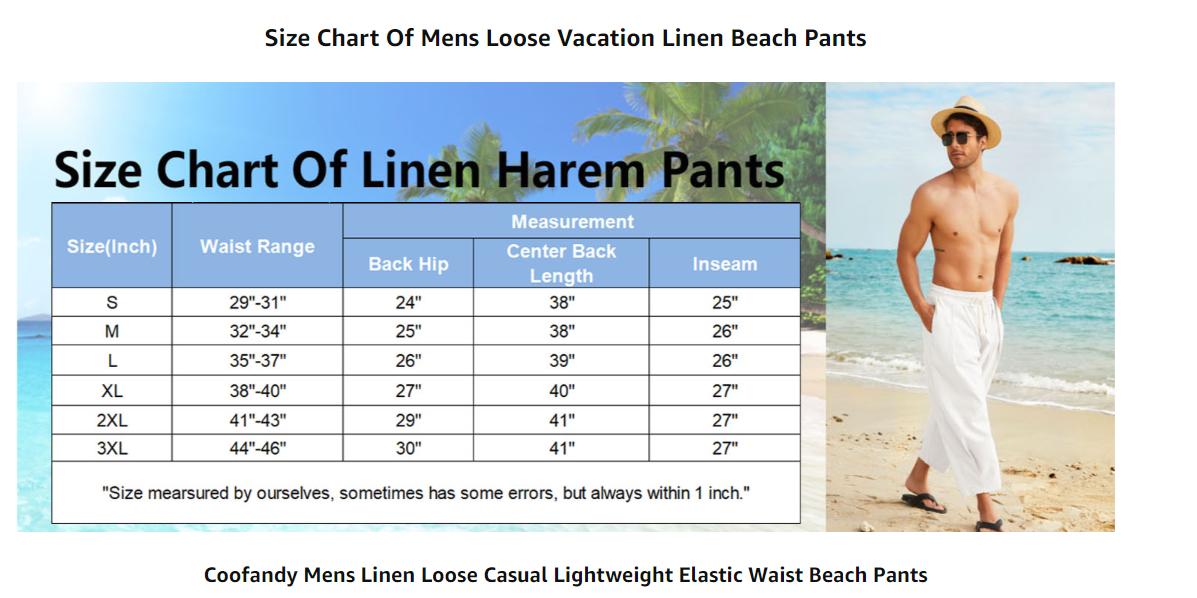 COOFANDY Men's Cotton Linen Harem Pants Drawstring Casual Cropped Trousers Lightweight Loose Beach Yoga Pants with Pockets Skin-friendly Menswear Baggy Canvas Elastic Hippie Soft Suit Underwear Plain Machine Washable Best Sellers