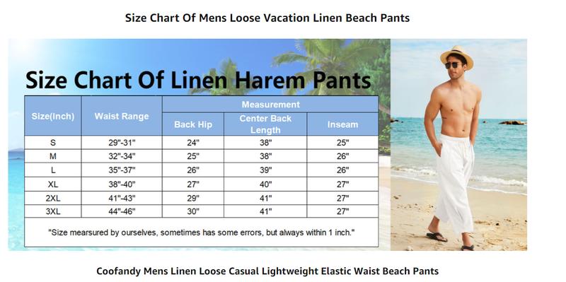 COOFANDY Men's Cotton Linen Harem Pants Drawstring Casual Soft Pants Machine Washable Loose Fit Cropped Trousers with Side Pockets & Back Pocket for Everyday Wear