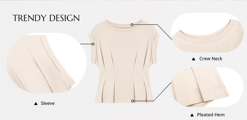 Cicy Bell Womens Peplum Tops Summer Babydoll Cap Sleeve T-Shirts Dressy Casual Crew Neck Pleated Blouses