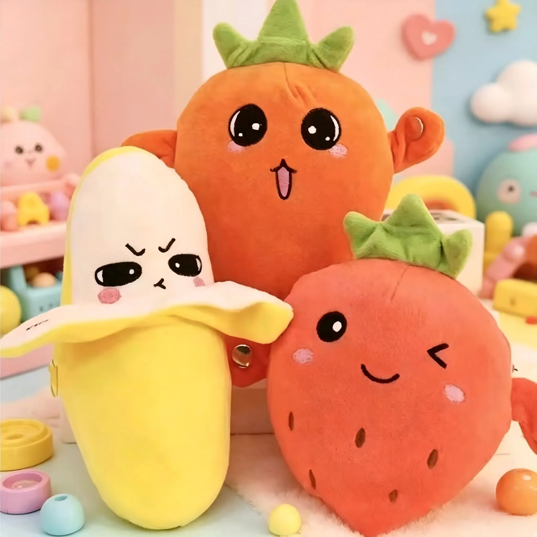 Strawberry interactive Music Plush Toy Set -Banana,Strawberry & Carrot Electric Plush Toys forParent-Child Interaction, Couples & FriendsPrank Toy, Valentine's Day & Easter Party FunGift for Kids & Adults stuffed animals cute girlygifts