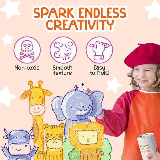 12 Twistable Crayons - Non Toxic Washable Oil Crayons, Toddler Silky Smooth Soft, Gift for Boys Girls, Drawing/Painting/Beginners/Artists Art