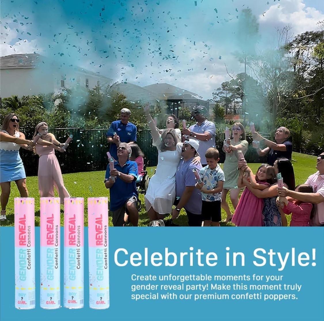 Gender reveal Party celebrations Confetti Powder  ColorfulCannon,12Inch Biodegradable Confetti Poppers 4 Pack Multicolor Party Poppers Confetti Shooters, Air Compressed Party Poppers for Graduation New Years Eve Birthday Wedding Indoor and Outdoor Burst