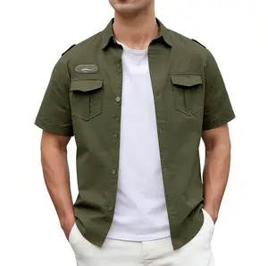 Gihuo Men's Military Tactical Shirt Short Sleeve Cargo Work Outdoor Hiking Slim Fit Tee Cotton Menswear Summer Outfits Men Cute Shirts Fabric Fashion Spring Fall Outdoor Activity Camp Shirt for Men Vintage Summer Clothes Shirts Men Gifts - Casual