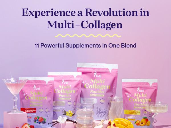 Fuel Multi Collagen Peptides 3 Packs - Hydrated Protein Peptides with Biotin, Resveratrol & Micro-Ingredient Vitamin C - Includes All Flavors - Edible Dietary