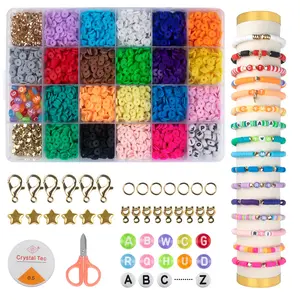 4200+ Beads for Threading, 6mm Clay Beads Set, Flat Bracelet Beads DIY with Letters for Bracelets, Necklaces, Earrings, Jewelry Making, DIY Pendant Charms Kit