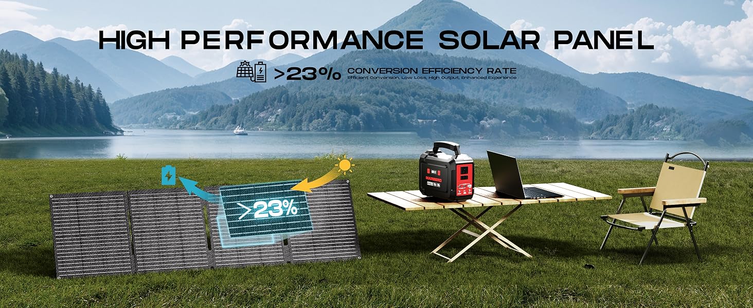 MARBERO 100W Portable Solar Panel 100 Watt 20V Foldable Solar Panel Charger for Power Station QC3.0 USB & DC Output >23% High Efficiency IP68 Waterproof for Camping Outdoor Home RV Blackout Cloudy