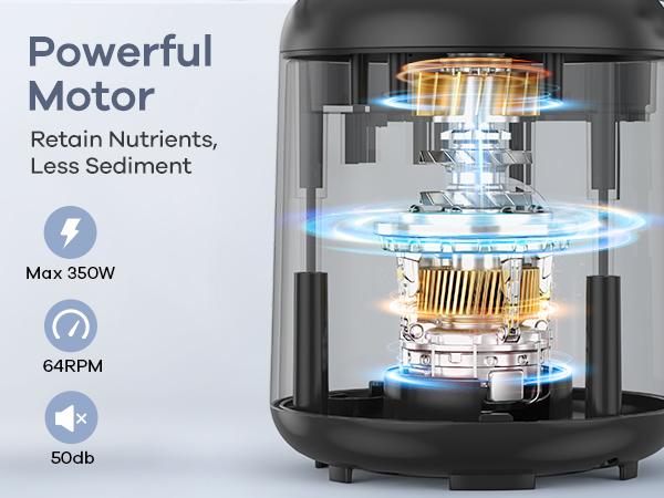 Syvio Juicer Machines Cold Press with 3 Detachable Filters 64 RPM Slow Masticating Technology Large Feed Chute Easy Clean BPA Free Silver