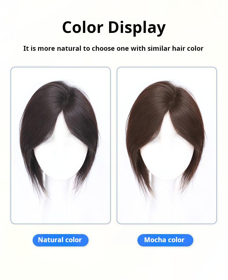 French Air Bangs / Curtain Bangs clip-in hair topper for women  adds volume on top covers gray can part freely natural hairline real bangs Lightweight Breathable Human Hair Topper 250% Density 10-Inch Straight Hair Extension 8*11 Silk Base