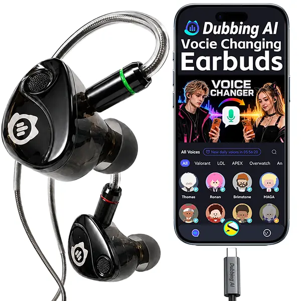 Real-Time AI Voice Changer for iOS & Android | Dubbing AI Voice Changing Earbuds | USB-C | Wired | Low Latency | Gaming | Streaming | Discord