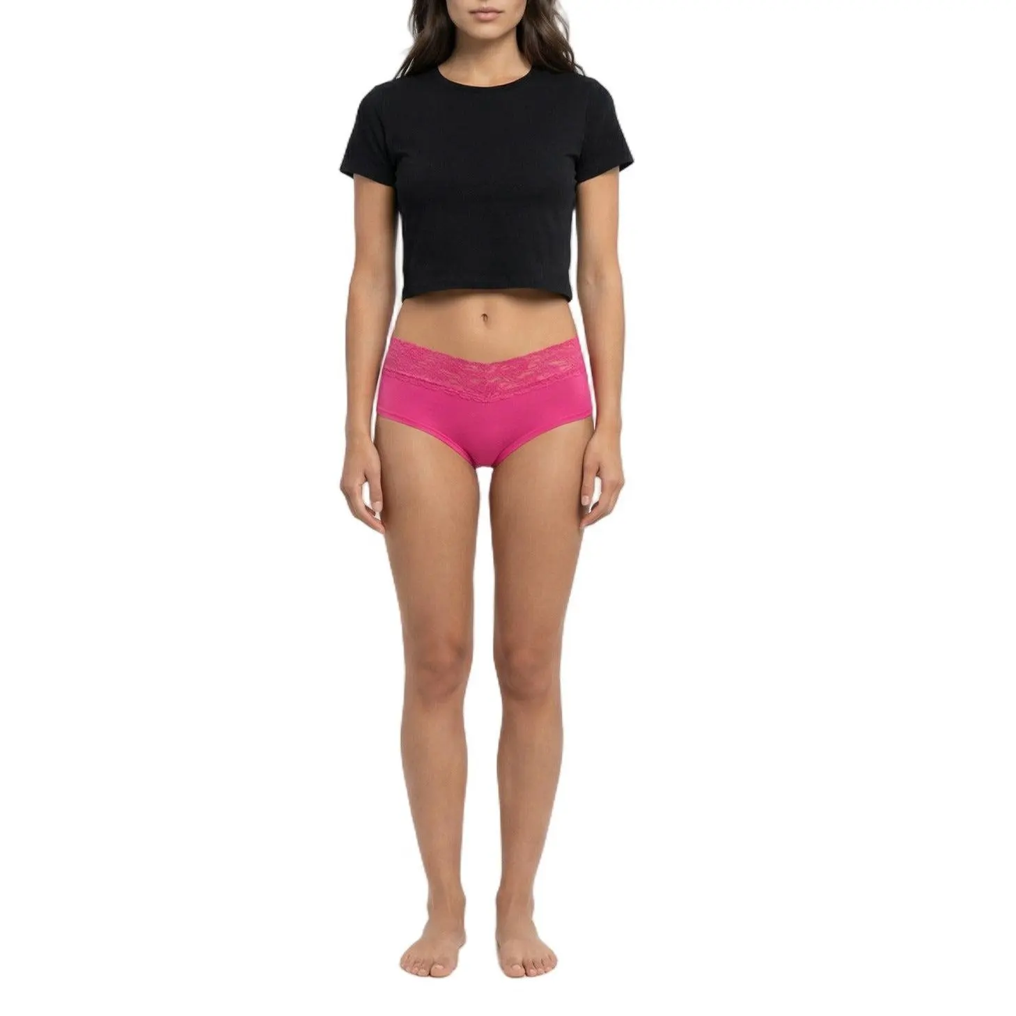 3 Pack Cotton Spandex Boyshort with Lace Waistband 377S02KD