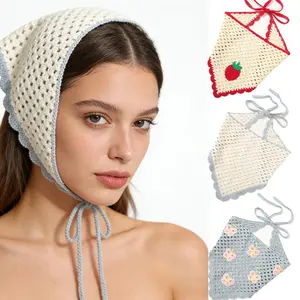 AWAYTR Crochet Bandanas Headbands Cute Butterfly Strawberry Hairbands Knitted Headscarf for Women Girls Elegant Head Scarf Head Kerchief 3Pack