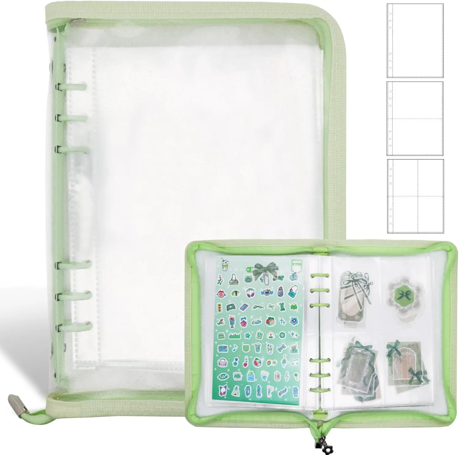 Sticker Storage Organizer Binder A5 Sticker Book Collecting Album  Sticker Collection Book with Pocket Zipper Sticker Holder Keeper Book for Adult Collecting Sticker (green)
