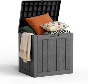 30 Gallon Outdoor Deck Box,Storage Lockable Waterproof Patio Furniture,Garden Tools,Cushions,Pool Accessories Outside Storage Resin Box(Black)