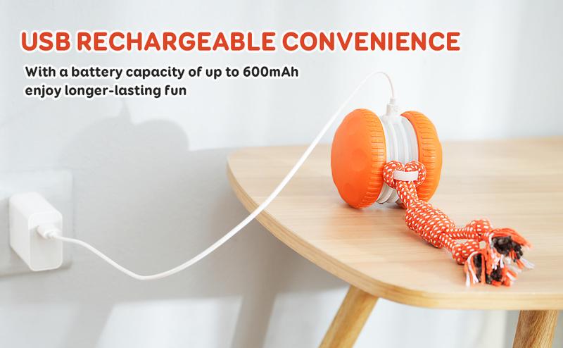 QGI Interactive Dog Ball, Random Path Electric Automatic Moving and Rolling Dog Toy with Rope for Small Medium Large Dogs, Motion-Activated Dog Stimulation Toy for Boredom Relief