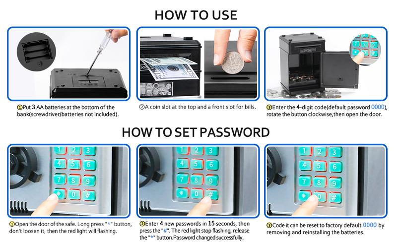 Piggy Bank for Boys Adults, Electronic ATM Coin Cash Bank with Password Code Lock and Auto Grab Bill Slot, Large Capacity Coin Bank Money Jar for Adults, Designed for All US Coins