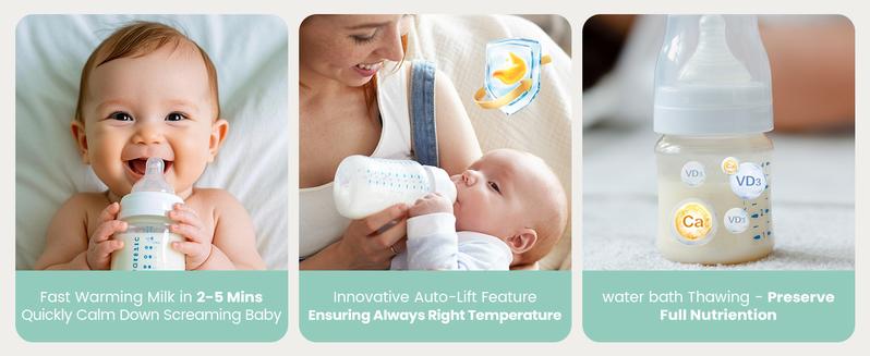 GROWNSY Nutri Bottle Warmer with Innovative Auto-Lift Feature, 10-in-1 Fast Baby Bottle Warmer with Night Light, Retain Nutrients Milk Warmer for Breastmilk&Formula