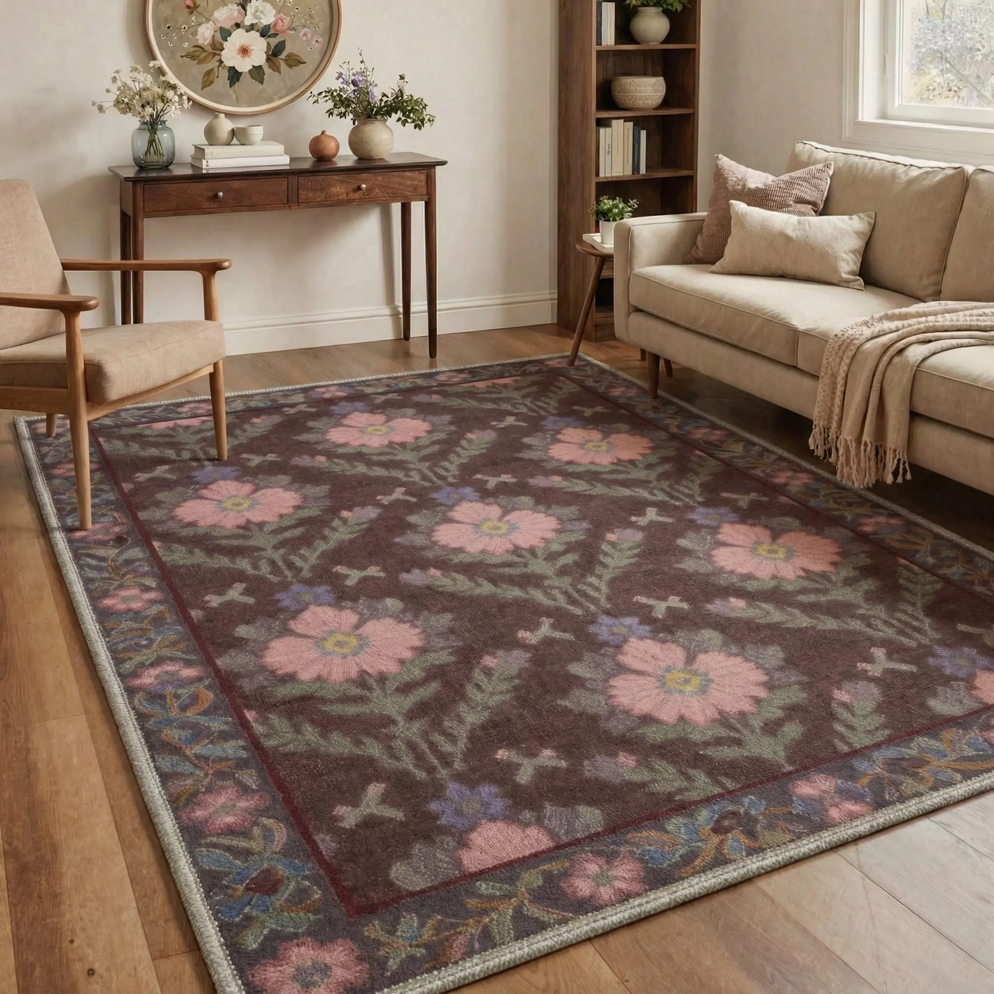 【Back To School】GENIMO Machine Washable Area Rug Non Slip Floor Carpet Pet Friendly Soft Rug for Living Room Bedroom Kitchen Hallway Home Indoor Floor Covering,ARF1968-BLOOM