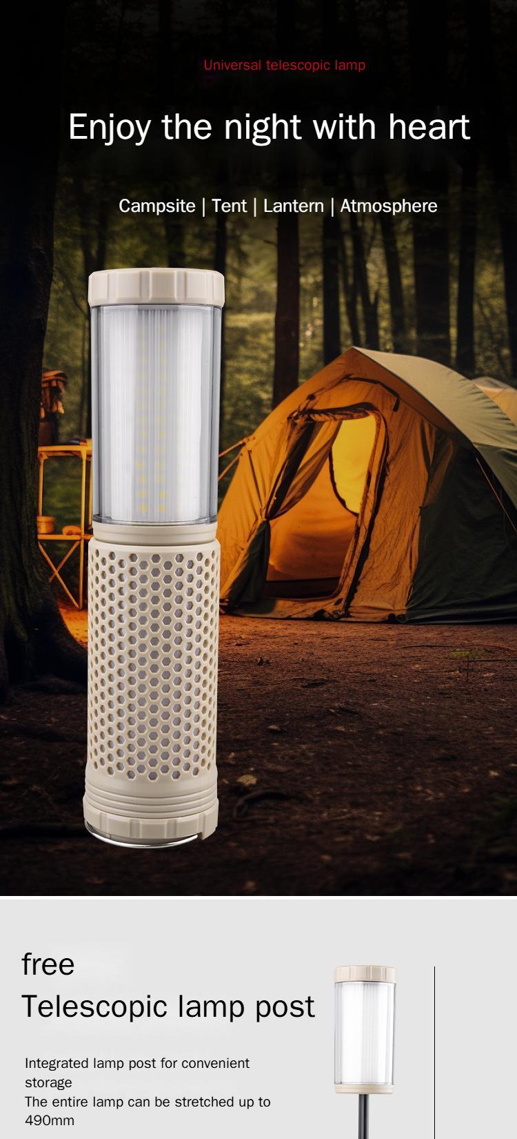Outdoor multi-function retractable camping light Type-C charging two-color atmosphere flashlight magnetic long endurance lighting