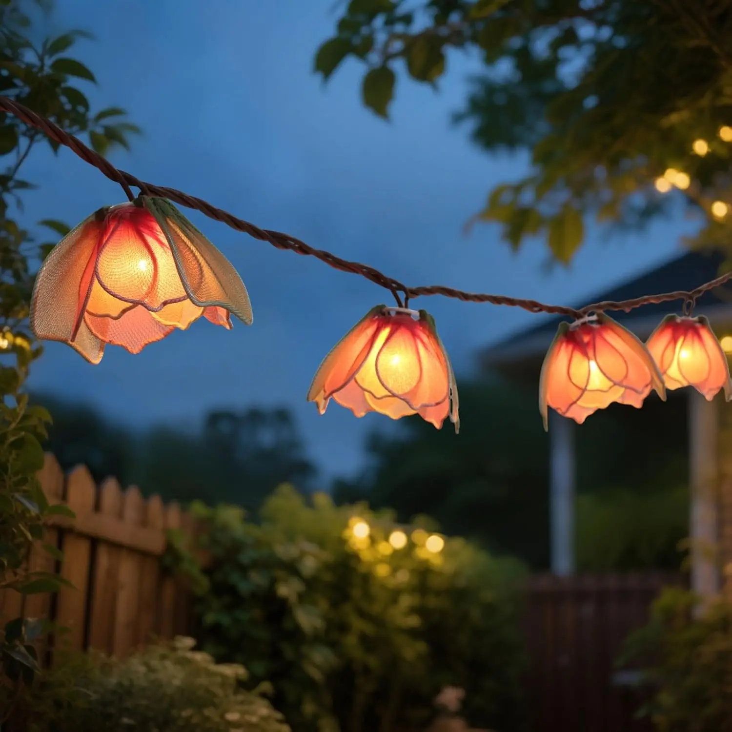 TWINKVILLA Decorative String Lights Plug in with 10 Bulbs, Flower Garland Fairy Lights Connectable Weatherproof Outdoor Indoor for Wedding Garden Pergola Bedroom Porch Floral Home Decor (Multicolor)