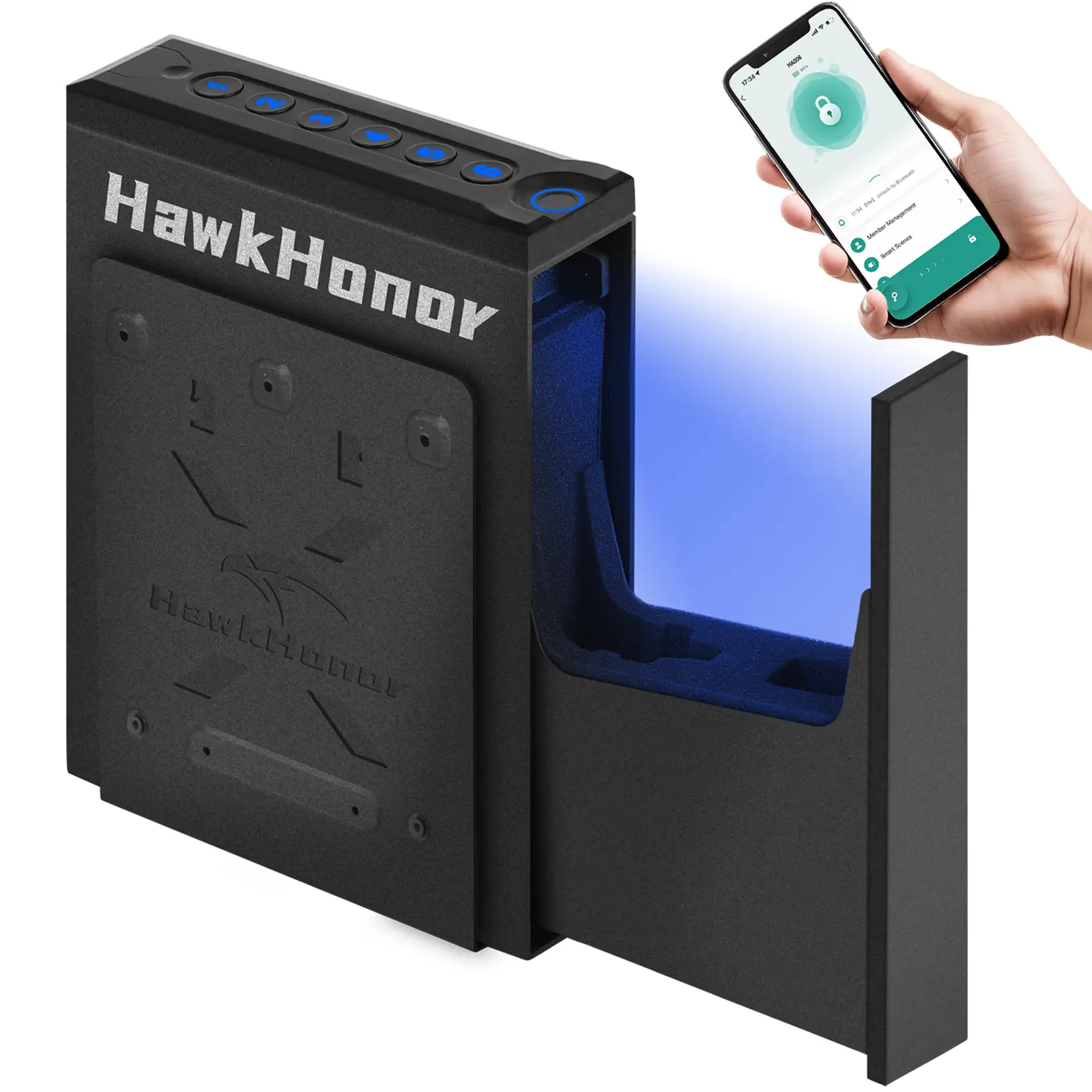 HawkHonor 2026 Biometric Handgun Safe - Home Security Anti-Theft Digital Lock Safe with App Control, Quick Access via Fingerprint, PIN Code, Key for Nightstand, Wall Use, Home Security Safe