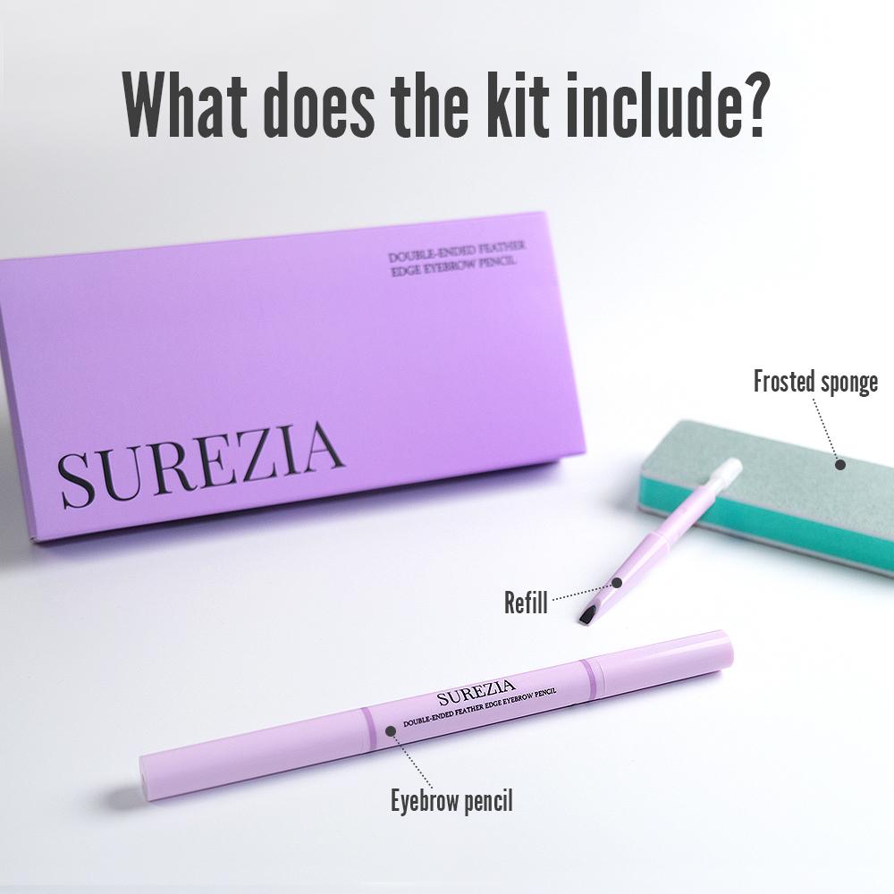SUREZIA Feather Edge Brow Pencil 3-in-1 Kit (Pencil + Refill + Sanding Sponge) Dual-Effect Tip for Two Looks Stays Sharp