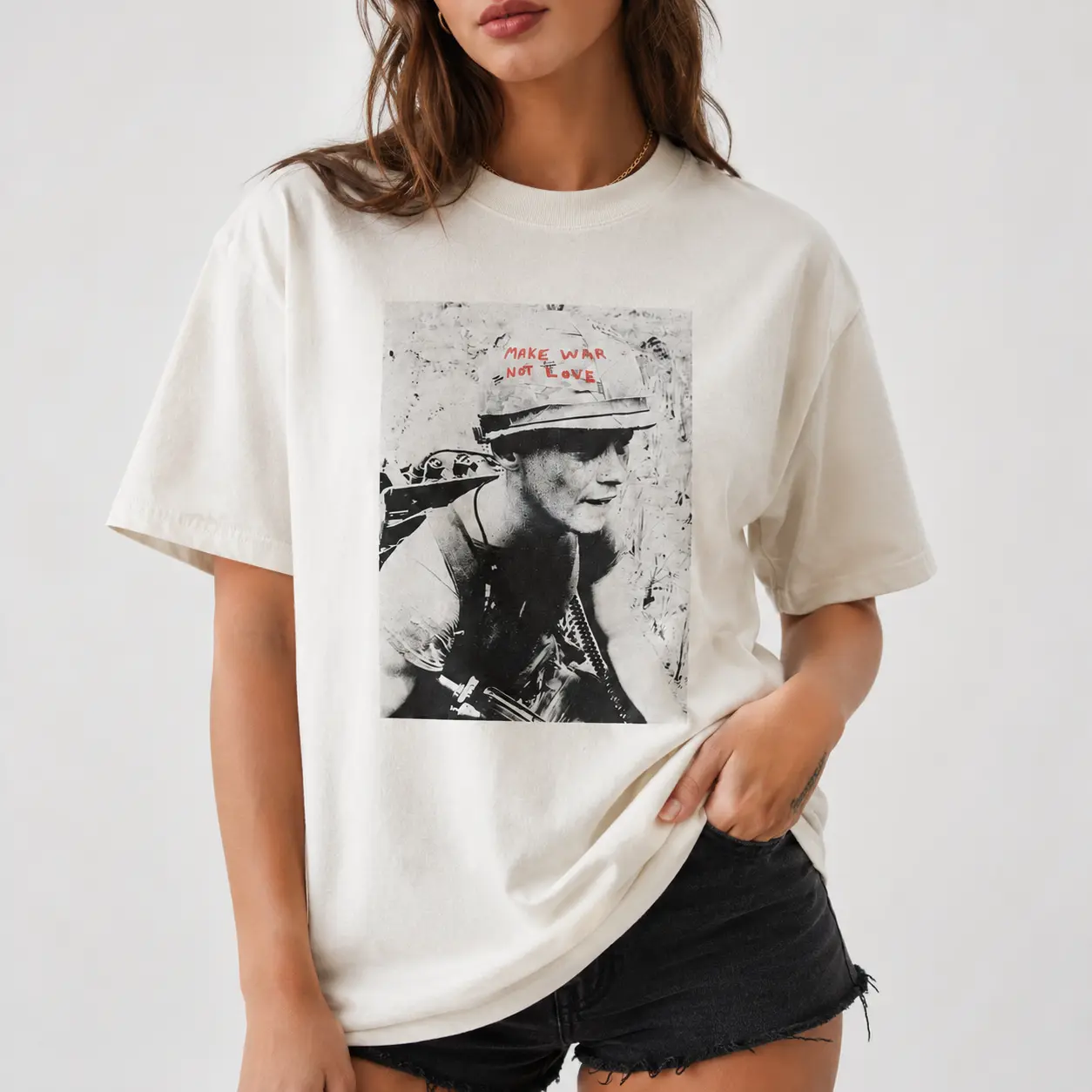 Women's Casual Cotton Cuff Sleeve Vintage Graphic Tee - The Smiths 'Soldier' Unisex Tops, All Seasons