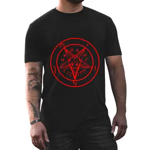 Black Metal Vibes 03 - Red Hail Satan Unisex T-Shirt Sweatshirt Hoodie, Dark Gothic Fashion, Streetwear, Basic Fabric Fit Street, Graphic, Menswear, Demons  Loose Outfits Oversized Polyester Cotton Casual Clothes
