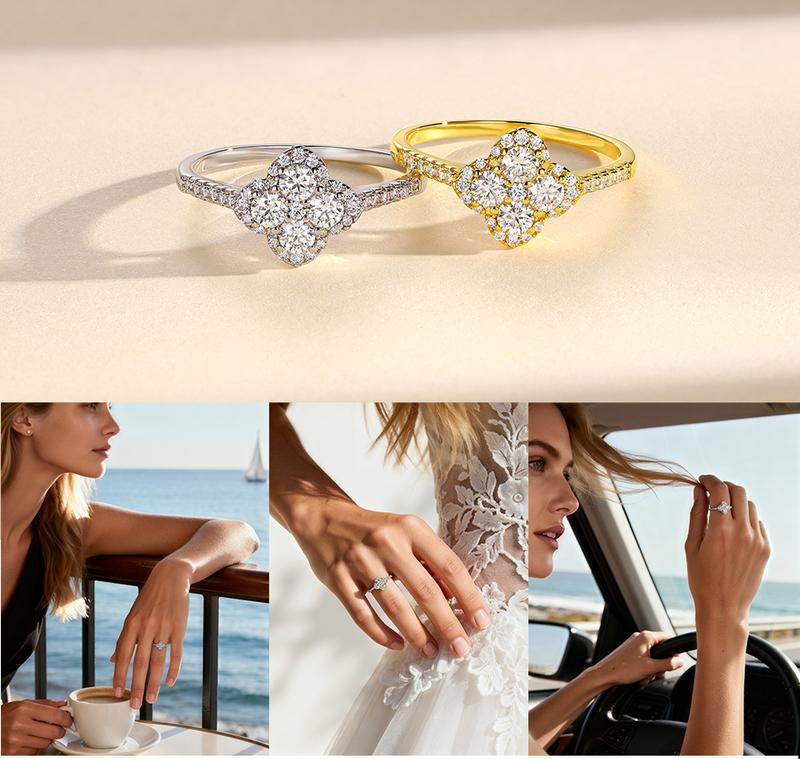 CICI GEMS 1.3CT Moissanite Ring Lucky for Women D VVS1 18K Gold Plated Lab-Created Hypoallergenic Promise Ring Wedding Engagement Anniversary Gift Fine Jewelry R021