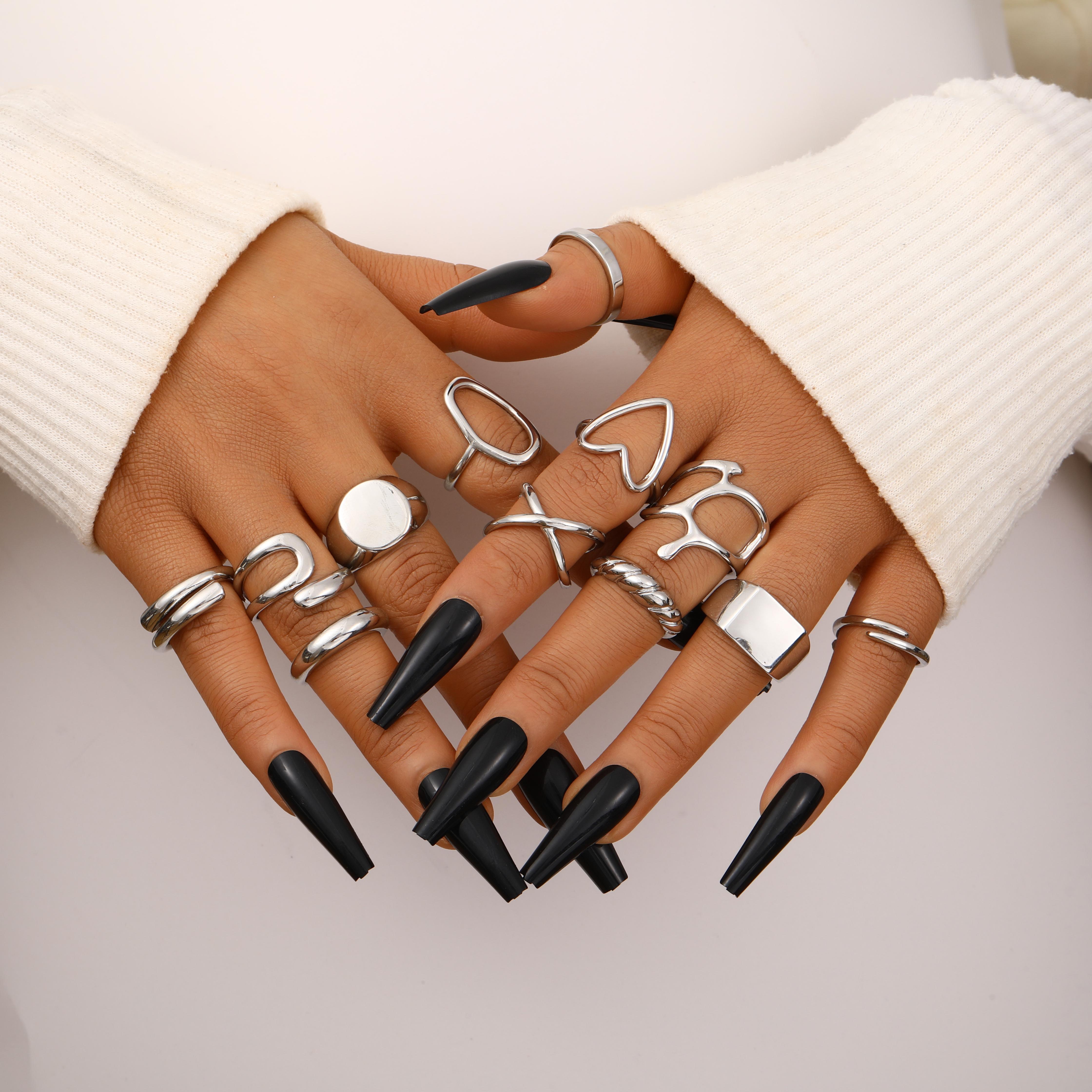 17KM 12PCS Gold Stackable Rings Set for Women, 18K Gold Plated Open Stacking Knuckle Ring, Adjustable Chunky Signet Band Statement Ring for Gift