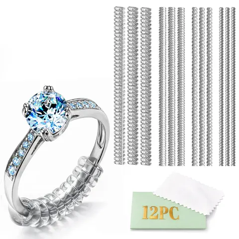 Ring Size Adjusters for Loose Rings – 12 Pack 4 Sizes Invisible Non-Slip Tighteners & Spacers Fits Up to 6mm Reduce 0.5–1.5 with Polishing Cloth