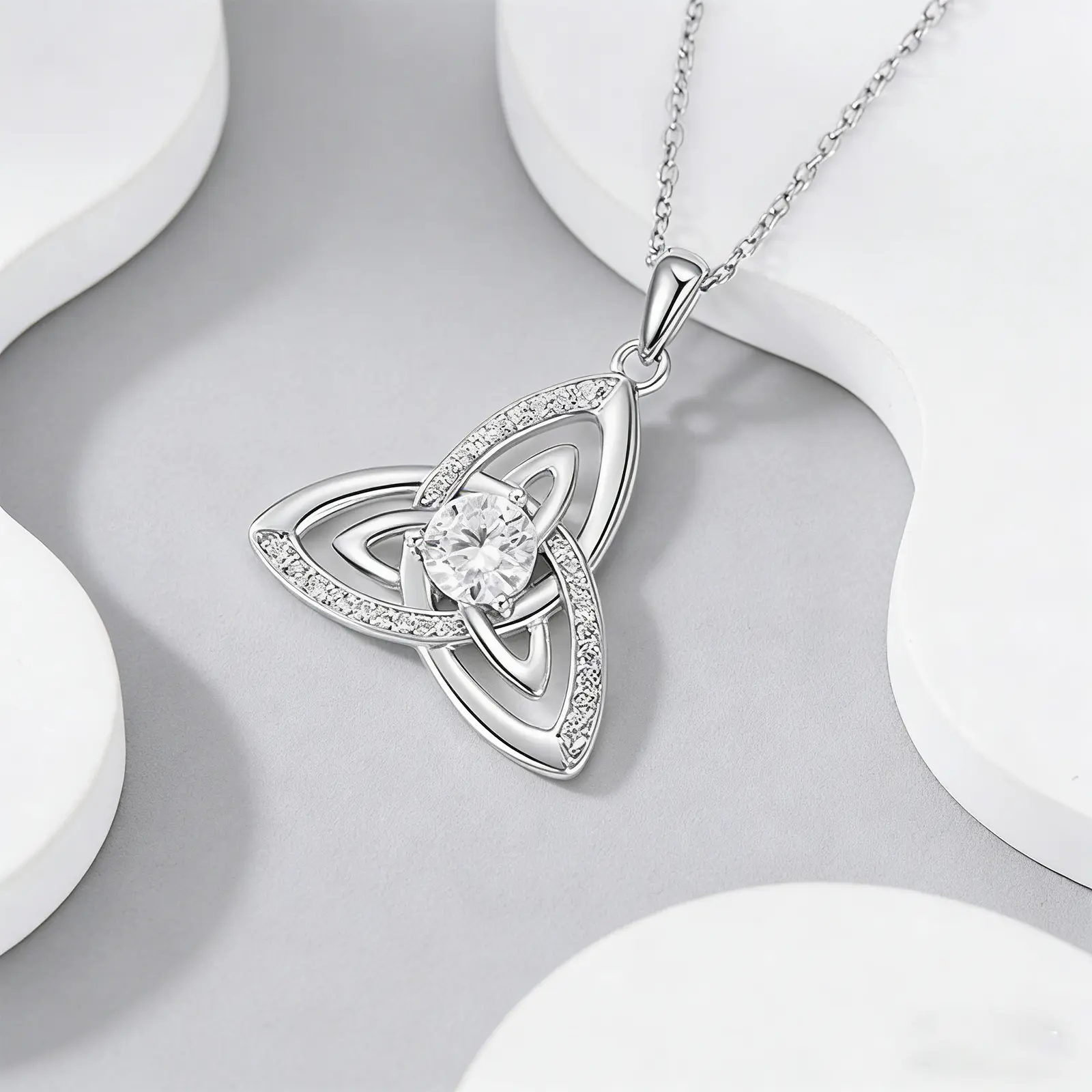925 Sterling Silver Celtic Knot Pendant Necklace for Women, Fashion Trinity Knot Pendant with Cubic Zirconia, Irish Symbol of Eternal Love & Protection Jewelry Anniversary Christmas Commemorative Gift