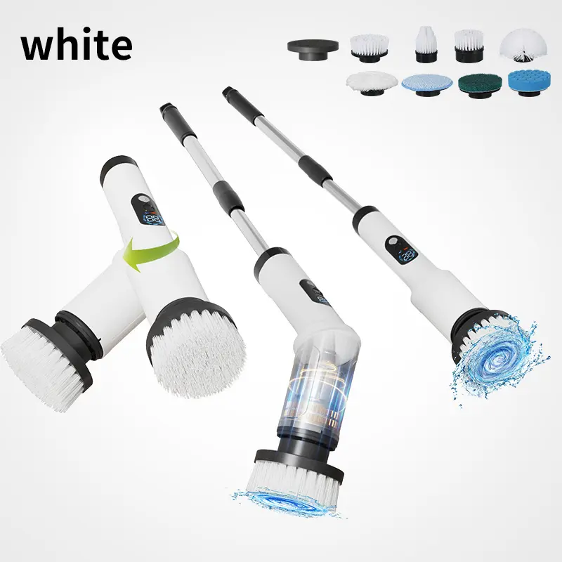 2026 Upgraded Cordless Electric Spin Scrubber, Cleaning Supplies for Bathroom & Toilet, Adjustable-Angle Head (No Dead Corners), 2-Speed, 8 Replaceable Brushes, Extendable Handle, IPX6 Waterproof, LED Display, Kitchen Cleaning Tool