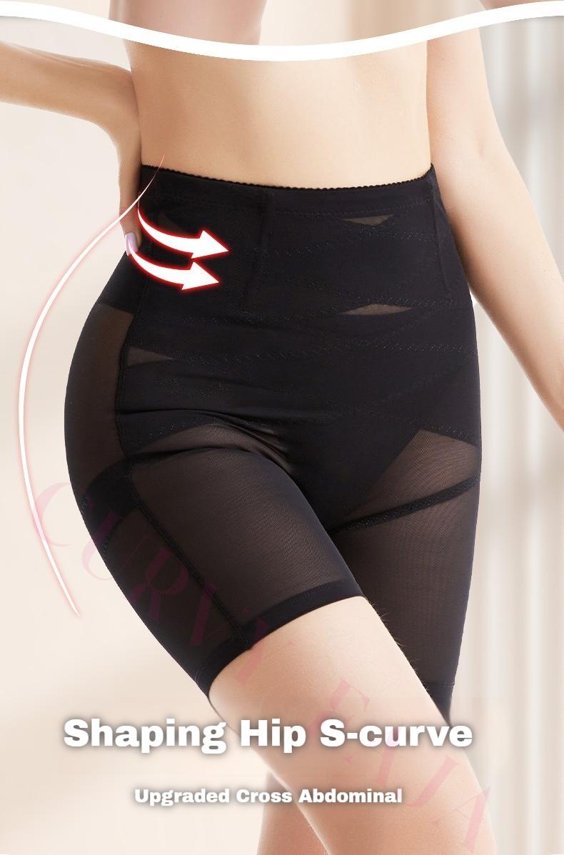 Curvyfaja Women's Comfort High Waist Shapewear Tummy Control Underpants Abdominal Control Panties Casual Womenswear Shorts with Hip Lift & Cross Compression Basic Minimalist