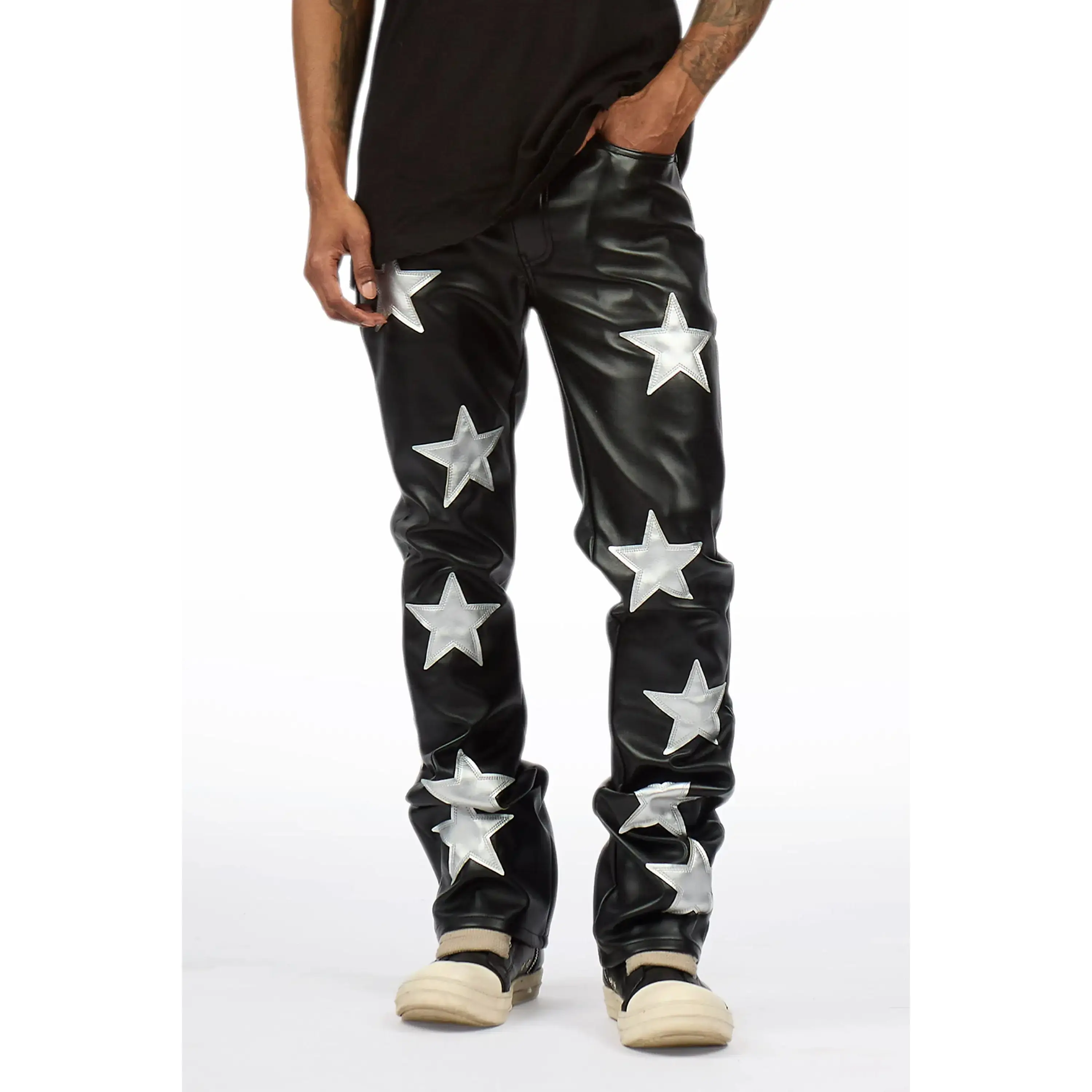 Steen Black/Silver PU Stacked Flare Jean Steen Black/Silver PU Stacked Flare Jean