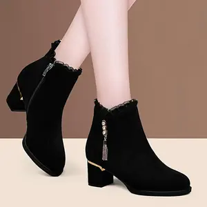 Women's Butterfly Decor Chunky Heel Boots, Fashion Side Zipper Short Boots, Stylish Ankle Boots Footwear Girl Walking Shoes