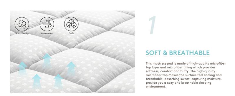 WeCharmer Mattress Pad Quilted Fitted Mattress Protector - Breathable, Soft, Cooling, Comfortable, 8-21" Deep Pocket, Breathable Design