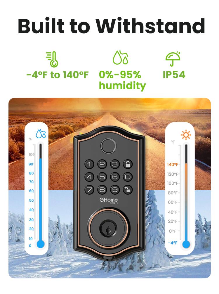GHome Smart Fingerprint Door Lock, 4-in-1 Keyless Entry Deadbolt, App-Assisted Control, 6-Month Battery Life  KD30