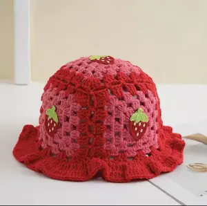 Adorable Kids Strawberry Crochet Bucket Hat: Cute Knit Design for Toddler Summer Style