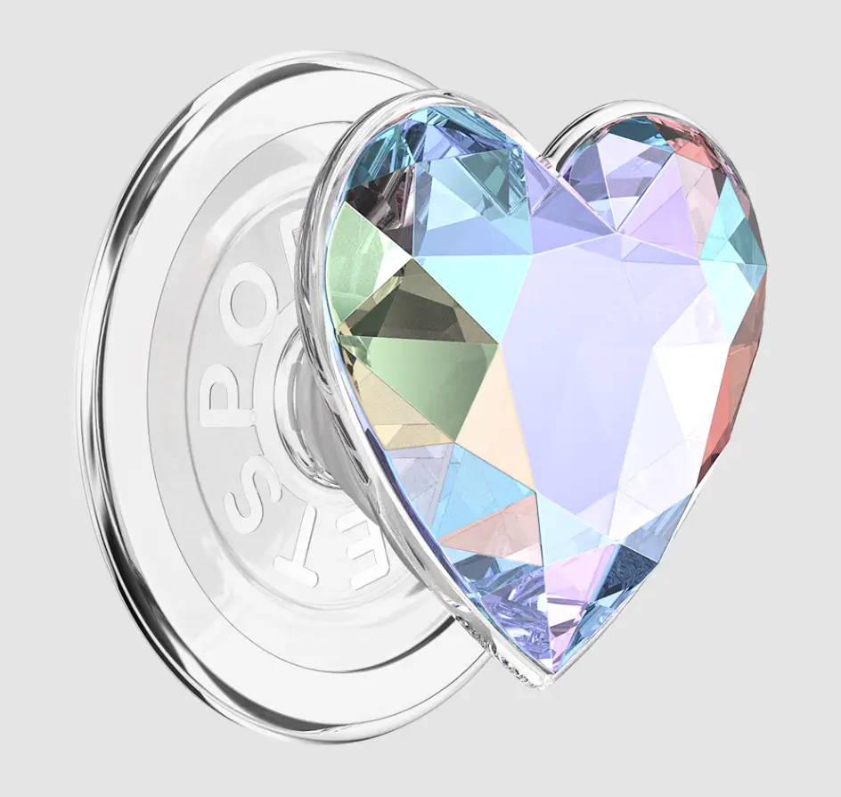 PopSockets MagSafe Kick-Out Grip & Stand Round Phone Grip, Adapter Ring Included - Magnetic Phone Grip and Phone Stand , Iridescent Crystal Heart