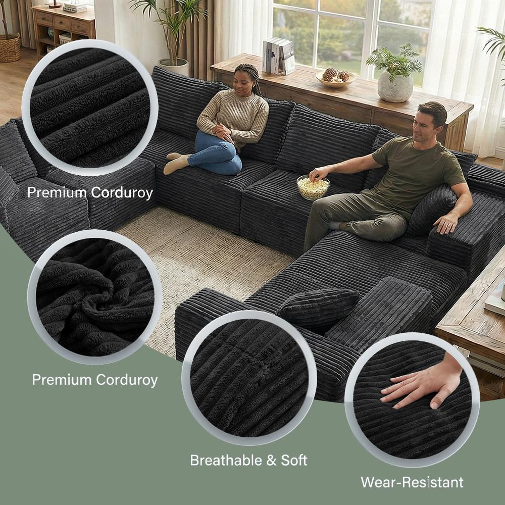 139'' Oversized U Shaped Sectional Couches, 8 Seater Modular Boneless Cloud Sofa with Chaise Lounges, 4-in-1 Flexible Combination Deep Seat Corner Large Couch,No Assembly for Living Room