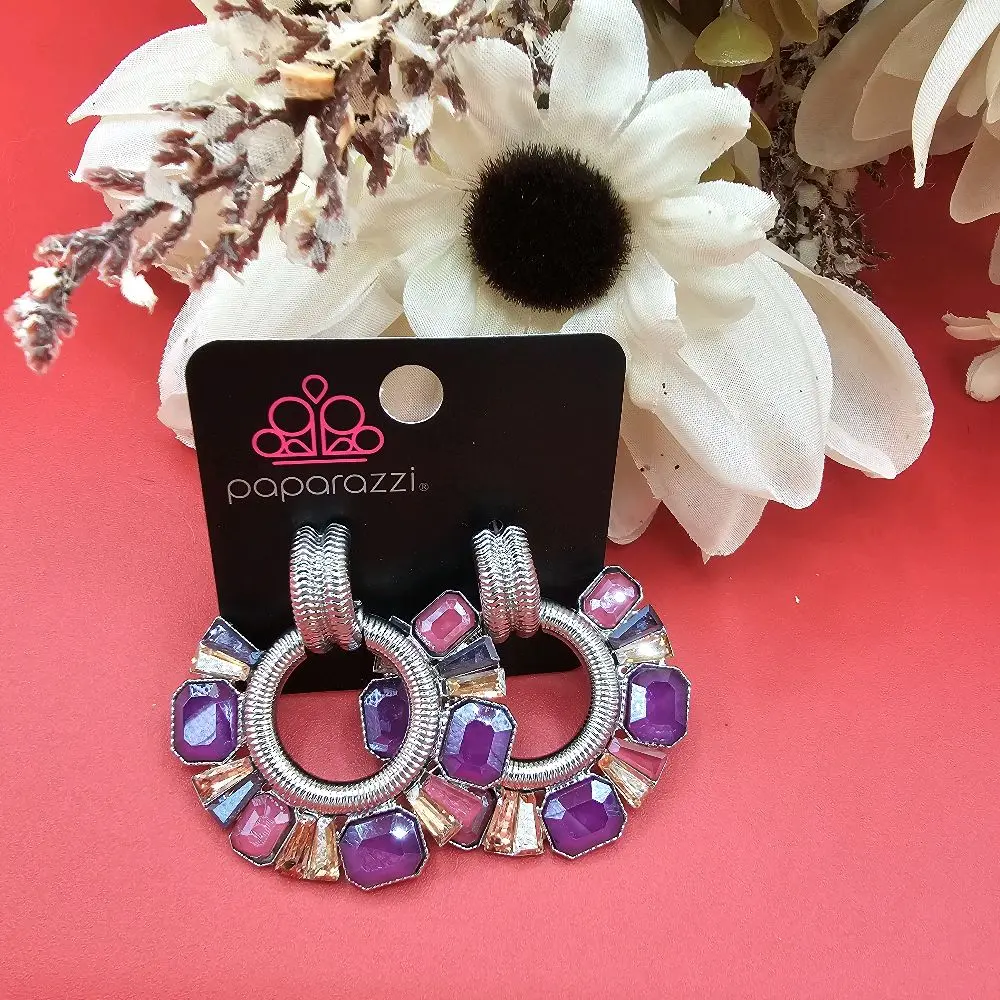 Paparazzi Earring - Purple and Pink Rhinestone Hoop Earrings for Women