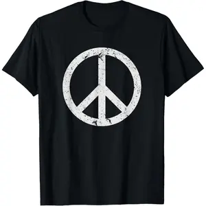 100% Cotton Vintage Peace Sign White Distressed T-shirt T-Shirt